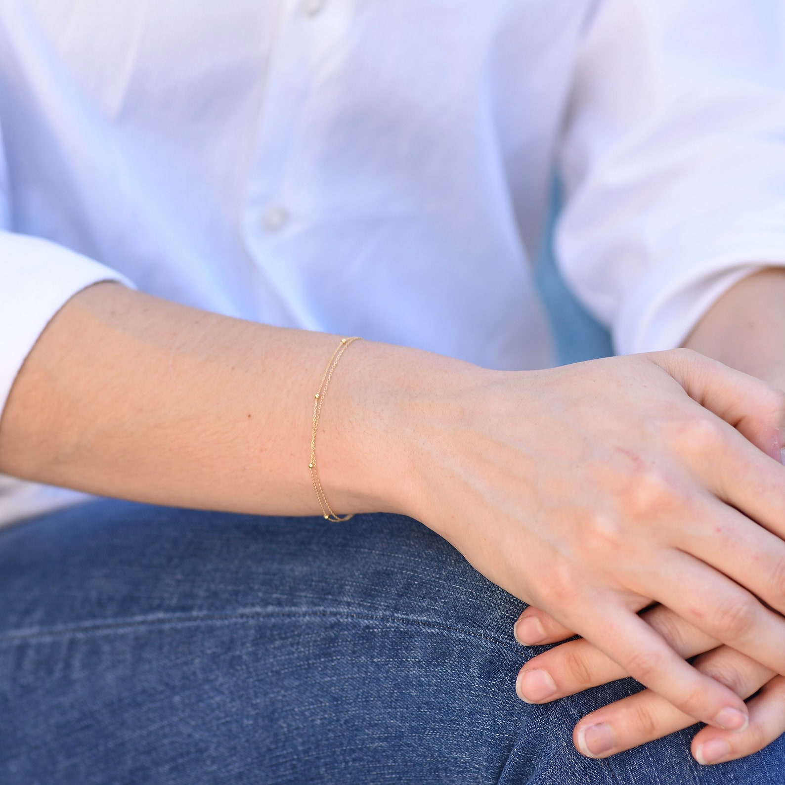 14K Gold Dainty Multi Chain Bracelet 14K Gold Double Chain Etsy
