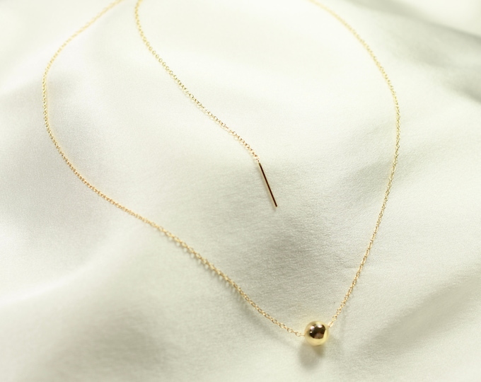 14k Gold Bead Necklace - Gold ball adjustable necklace