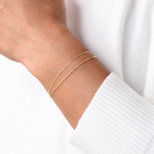 Gold Double Curb Chain Bracelet 14k Gold Vienna Bracelet Gold Etsy