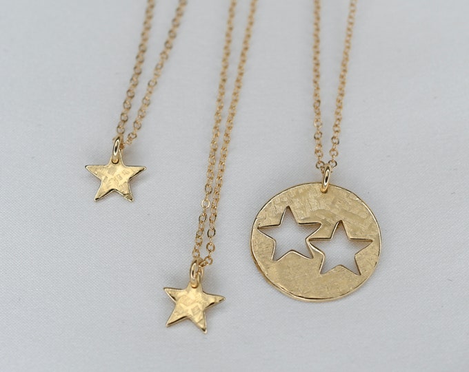 14k Gold Mother Daughter Necklace Set - 14K gold star necklace set