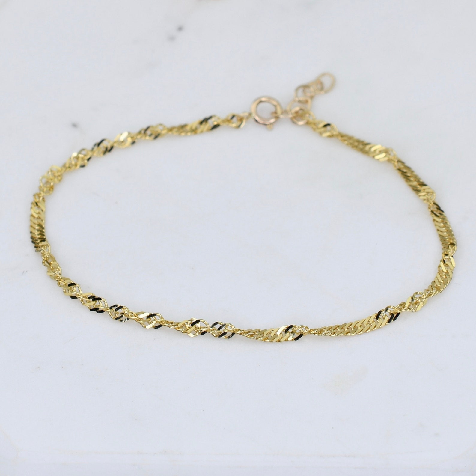 14K Gold Chain Bracelet 14K Solid Gold Bracelet Etsy