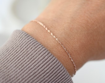 14K Rose Gold Dainty Sparkle Chain Bracelet - 14K Rose Gold 1.1mm Chain Bracelet