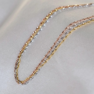 Dainty 14K Tri-Color Gold Multi Chain Bracelet - 1.1mm Solid Gold
