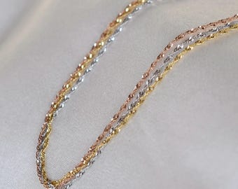 Dainty 14K Tri-Color Gold Multi Chain Bracelet - 1.1mm Solid Gold