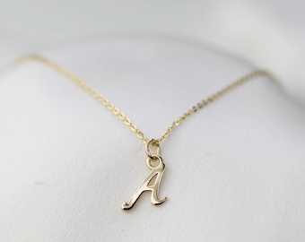 14K Solid Gold Initial Pendant Necklace - Personalized Charm