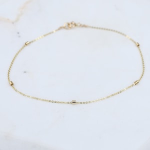 14K Gold Dainty Chain Bracelet - 14K Gold 1.5mm bead Bracelet - Thin chain bracelet