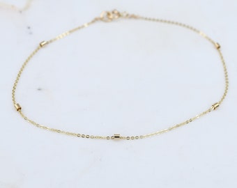 14K Gold Dainty Chain Bracelet - 14K Gold 1.5mm bead Bracelet - Thin chain bracelet
