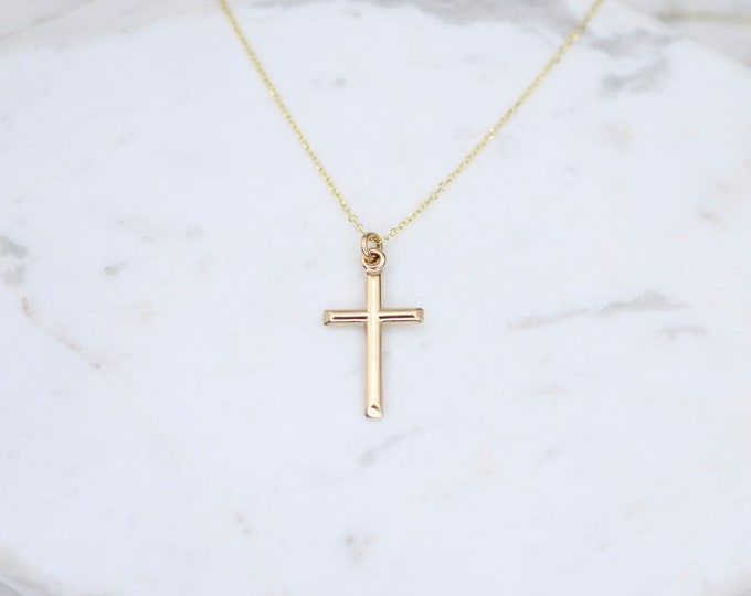 14K Gold Cross Necklace - 14K Gold Adjustable Necklace.