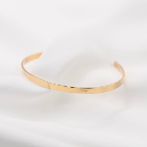 14K Solid Gold Cuff Bracelet Minimalist Cuff Bracelet Etsy