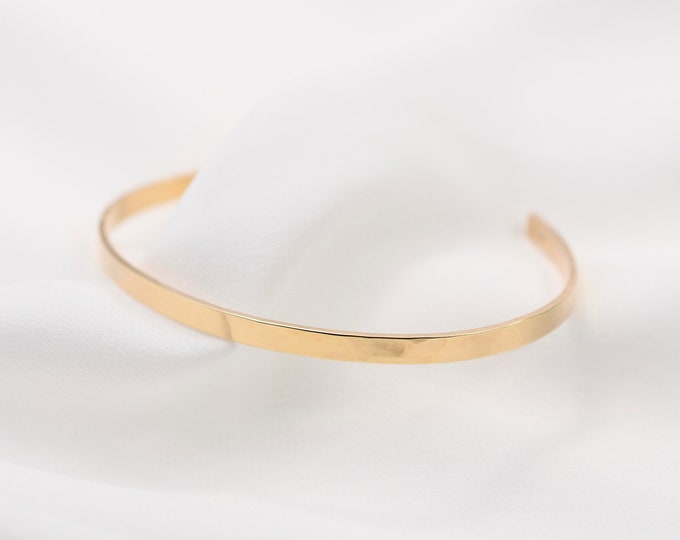 14K Gold Cuff Bracelet, Minimalist Cuff Bracelet