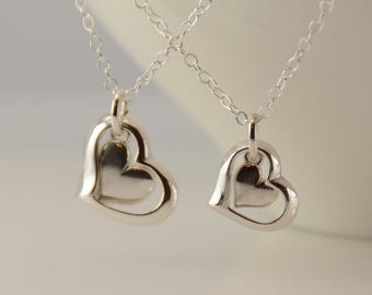 Christmas Gift. Mother daughter necklace set. Mother daughter open heart necklace set, Mother and Daughter Heart necklace set