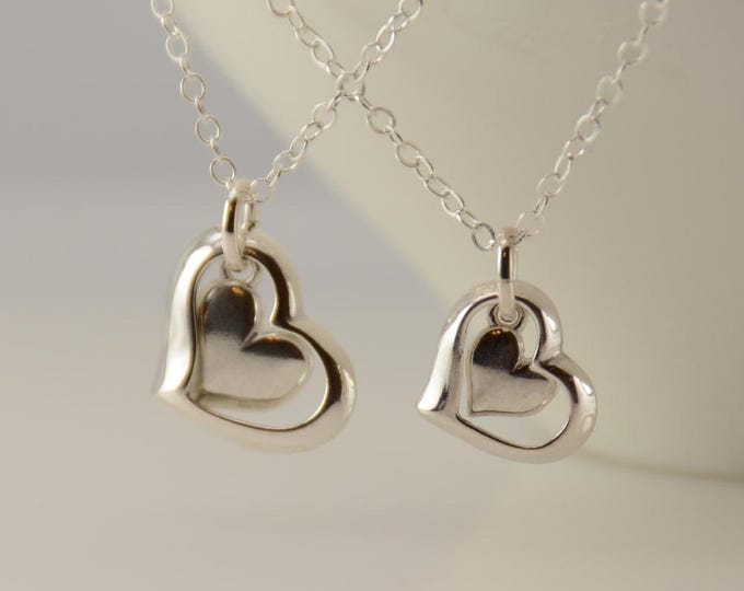 Christmas Gift. Mother daughter necklace set. Mother daughter open heart necklace set, Mother and Daughter Heart necklace set