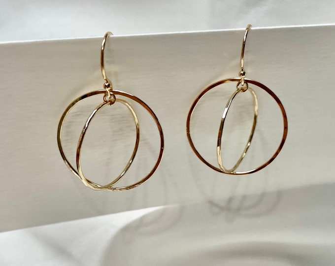 14K gold circle hoop earrings. 14K yellow gold circle earrings.