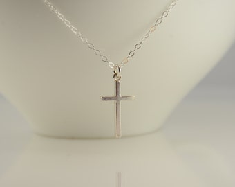 Cross necklace. Sterling silver cross necklace. Christening gift. Baptism gift, Baptism necklace. First Communion gift.