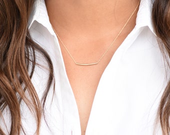 14k Gold Tube Necklace. Ultra Delicate Necklace. 14K gold adjustable necklace