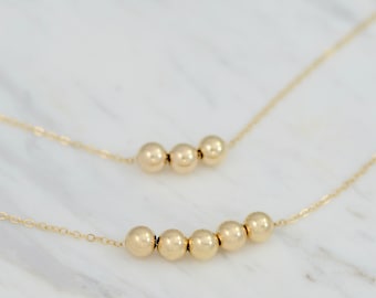 14K Gold Mother Daughter Necklace Set: Beaded Jewelry Gift