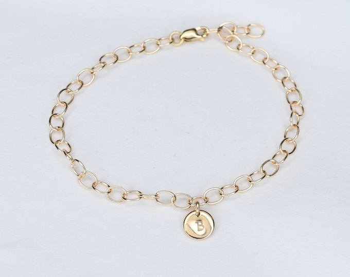 14K Gold initial Disc Bracelet