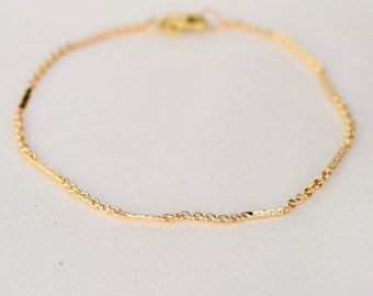 14K Solid Gold Dapped Cable Chain Bracelet