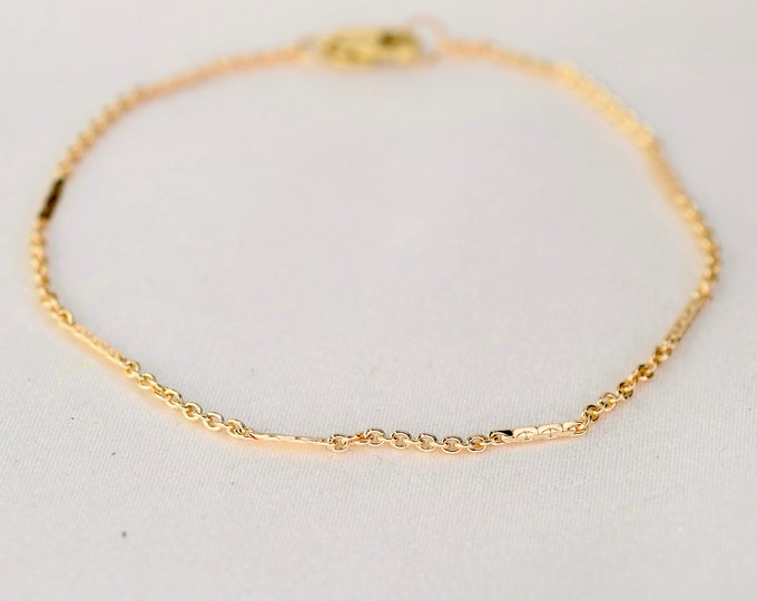 14K Gold Dapped Cable Chain Bracelet - 14k Solid Gold Bracelet