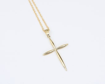 14K Gold Cross Necklace - 14K Solid Gold Cross Necklace