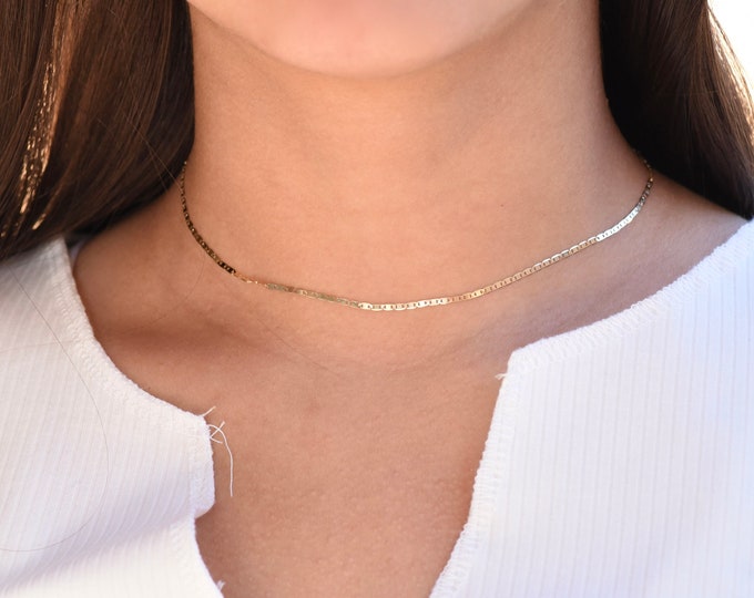 14k Gold Dainty Chain Choker. 14K Gold Necklace Gold Choker.