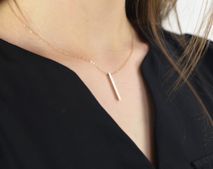 14K Gold Bar Necklace. Gold Vertical Bar necklace. 14K Gold Necklace. Gold Bar Necklace. Gold simple necklace. Gold Bar Jewelry