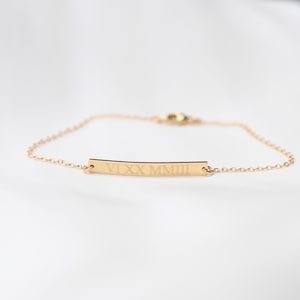 14K Solid Gold Personalized Bar Bracelet. Personalized bracelet.