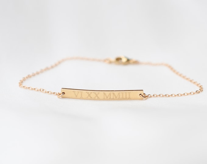 14K Solid Gold Personalized Bar Bracelet. Personalized bracelet.