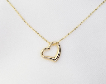 14k Solid Gold Heart Necklace: Delicate Adjustable Charm