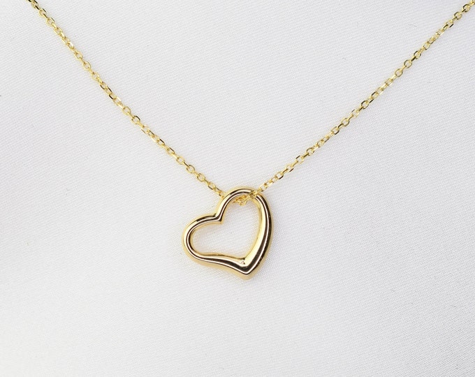 14k gold heart necklace. Delicate Necklace. 14K solid gold necklace. Adjustable necklace