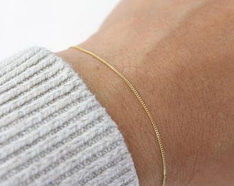 14K Gold Extra-Fine Chain Bracelet - 14K Gold 0.7mm Curb Chain Bracelet