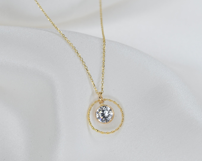 14K Gold CZ Necklace. Adjustable necklace