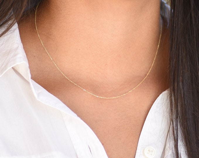 Solid gold chain. Delicate Necklace. 14K solid gold necklace. Adjustable necklace