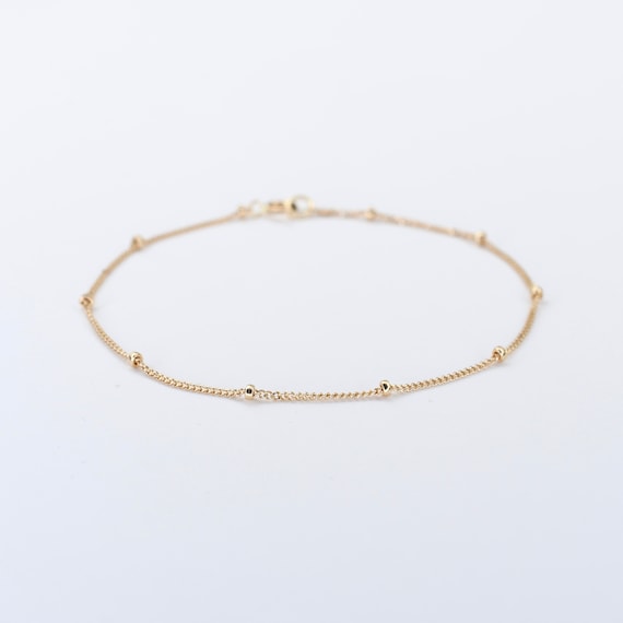 14K Gold Satellite Bracelet, Dainty Gold Bracelet, Beaded Chain Bracelet, Minimalist Jewelry, Layering Bracelet, Gift for Her