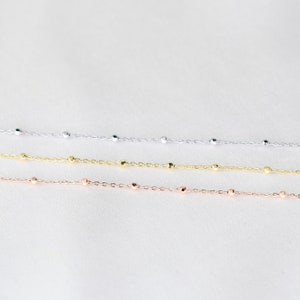14K White Gold Delicate Bracelet 14K White Gold Cable Chain with Beads Bracelet 14K Solid White Gold Bracelet image 3
