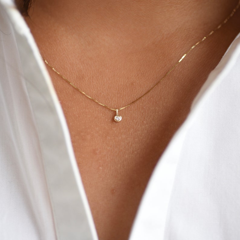 14K Gold Tiny Diamond Necklace Tiny diamond image 5