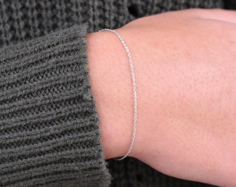 14K White Gold Dainty Sparkle Chain Bracelet - 14K White Gold 1.1mm Chain Bracelet