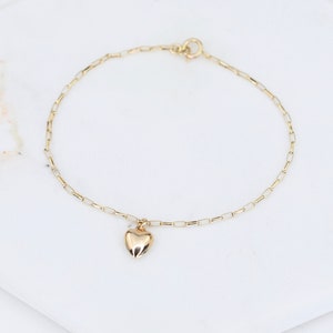 14k Gold Heart Bracelet - Dainty 14K Gold Bracelet