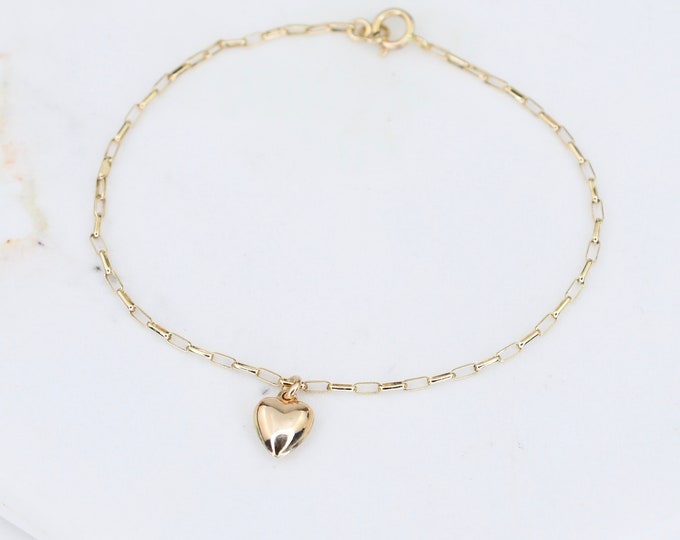 14k Gold Heart Bracelet - Dainty 14K Gold Bracelet