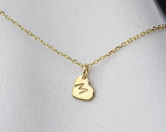 Dainty 14K Solid Gold Heart Initial Necklace: Personalized Charm