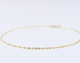14K Gold Delicate Bracelet - 14K White Gold Chain Bracelet - 14K Yellow Gold Chain Bracelet - 1.5mm Singapore Chain