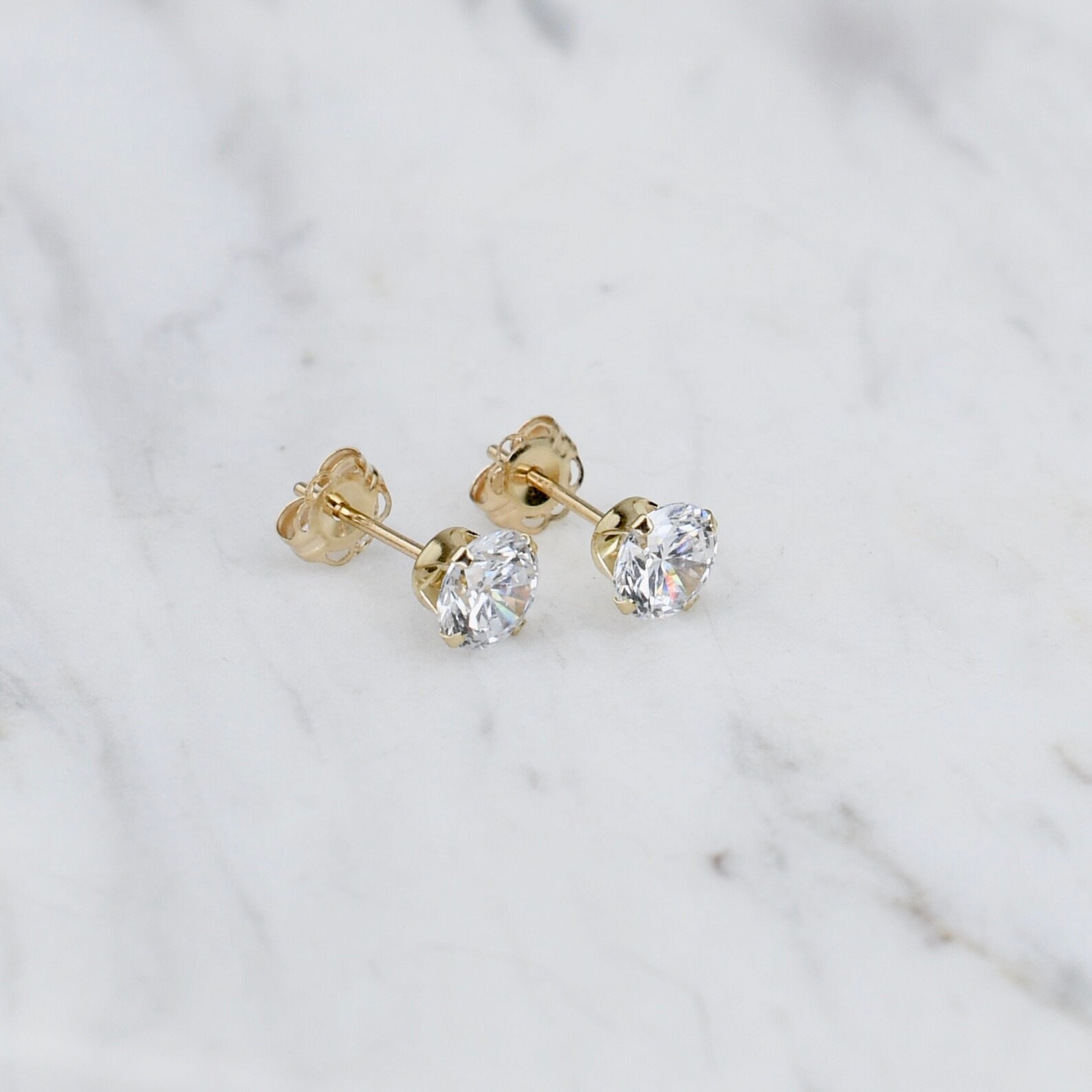 14K Gold CZ Stud Earrings Gold Stud Earrings Etsy