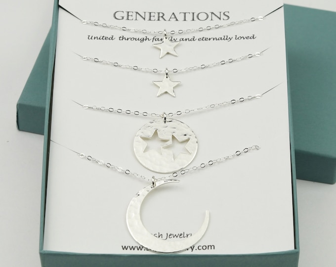 Generations gift. Generations necklace set. Moon and stars necklace set