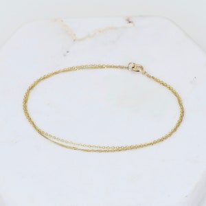 14K Gold Dainty Double Chain Bracelet 14K Solid Gold Bracelet image 5