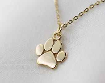 14K Solid Gold Paw Charm Necklace: Gift for Dog Lovers