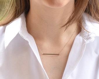 14K Gold Bar Necklace. 14K gold horizontal bar necklace. Bar necklace.