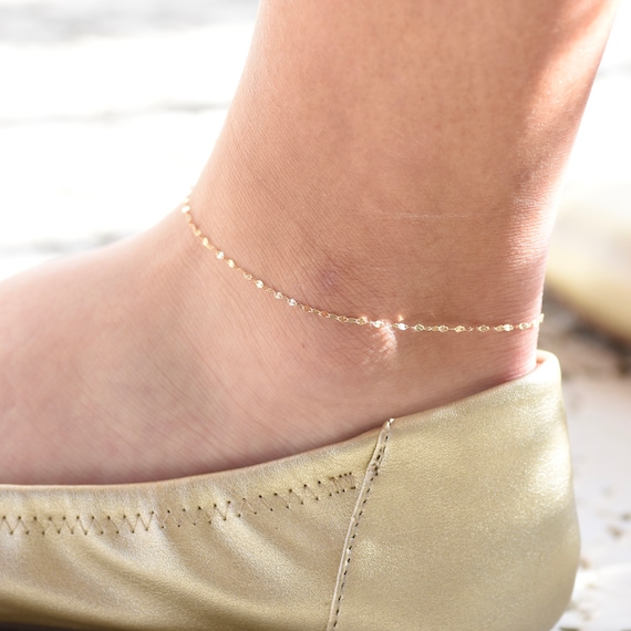 Sparkle Dainty 14K Gold Chain Anklet, Ultra Delicate Anklet