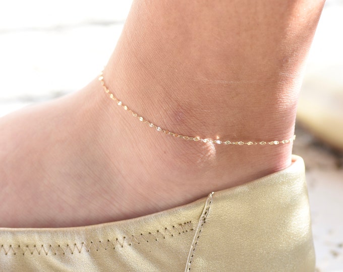 Sparkle Dainty 14K Gold Chain Anklet, Ultra delicate anklet