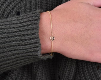 14K Gold Tiny Initial Bracelet – Solid Gold Personalized Charm Bracelet – Dainty Gold Letter Bracelet