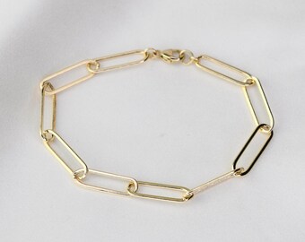14K Yellow Gold Paperclip Bracelet: Dainty Solid Gold Chain